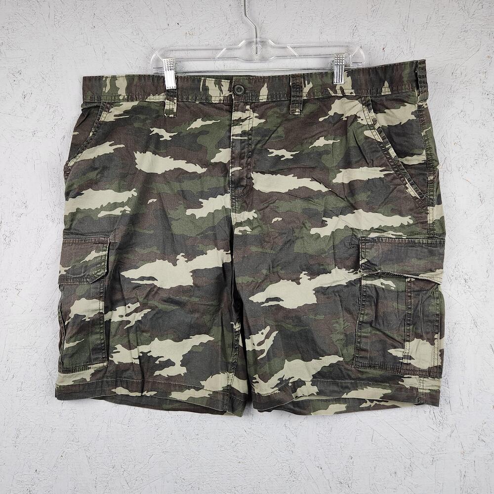 George Cargo Shorts Mens 46 Green Camo Stretch Big & Tall Army Pockets Casual